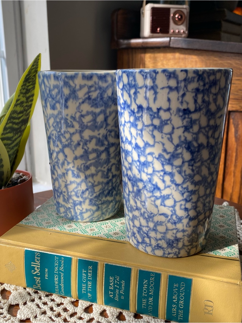 The Workshops of Gerald E. Henn Blue and White Ceramic Tumblers - Set of 2
